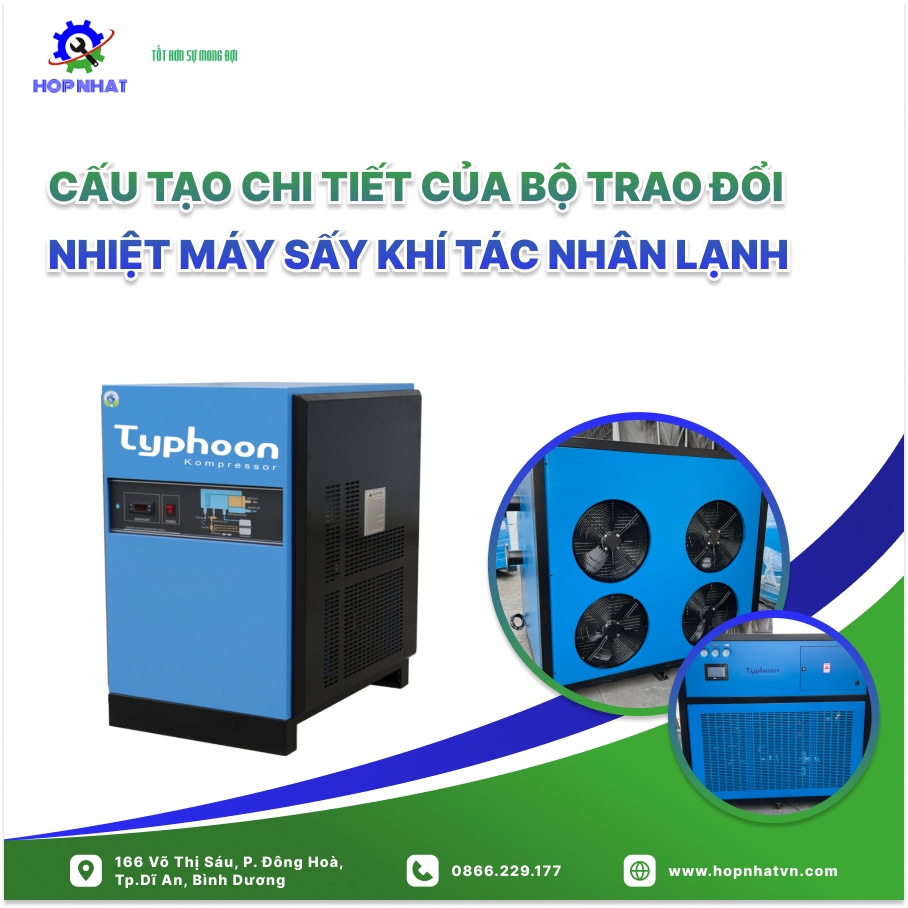 <p style="text-align: justify;"><em><span style="font-size:16px;">Bộ trao đổi nhiệt là một thành phần quan trọng trong máy sấy khí tác nhân lạnh, đảm nhận vai trò chính trong việc chuyển đổi nhiệt năng giữa các môi trường khác nhau. Đặc biệt, khi hiểu rõ cấu tạo chi tiết bộ trao đổi nhiệt trong máy sấy khí tác nhân lạnh là rất quan trọng để bảo đảm quá trình sấy khí diễn ra hiệu quả và an toàn. Để hiểu hơn về vấn đề này thì mời bạn cùng theo dõi bài viết dưới đây.</span></em></p>
